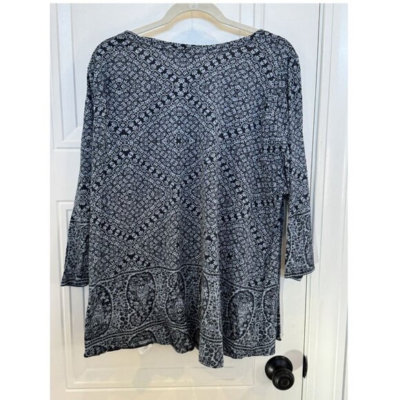 Lucky Brand 3xl 3/4 Length Sleeve Scoop Neck T-Shirt EUC Blue Boho Paisley - Picture 2 of 5
